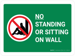 No Standing Or Sitting On Wall Landscape with Icon - Wall Sign